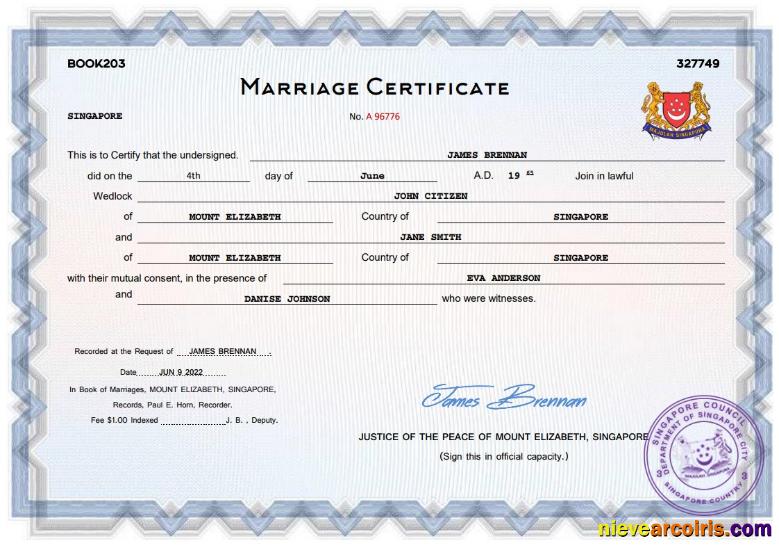 Singapore marriage certificate